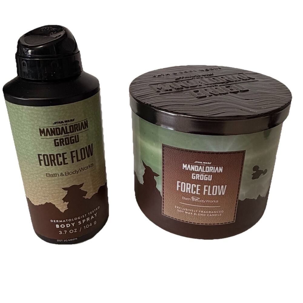 Bath & Body Works The Mandalorian & Grogu Force Flow Candle + Body Spray Set